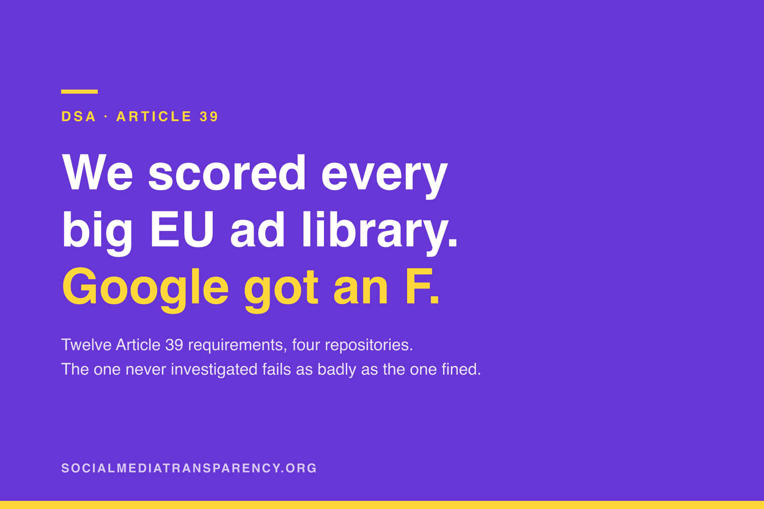 EU ad-library transparency score: we scored every big ad library against DSA Article 39; Google got an F.