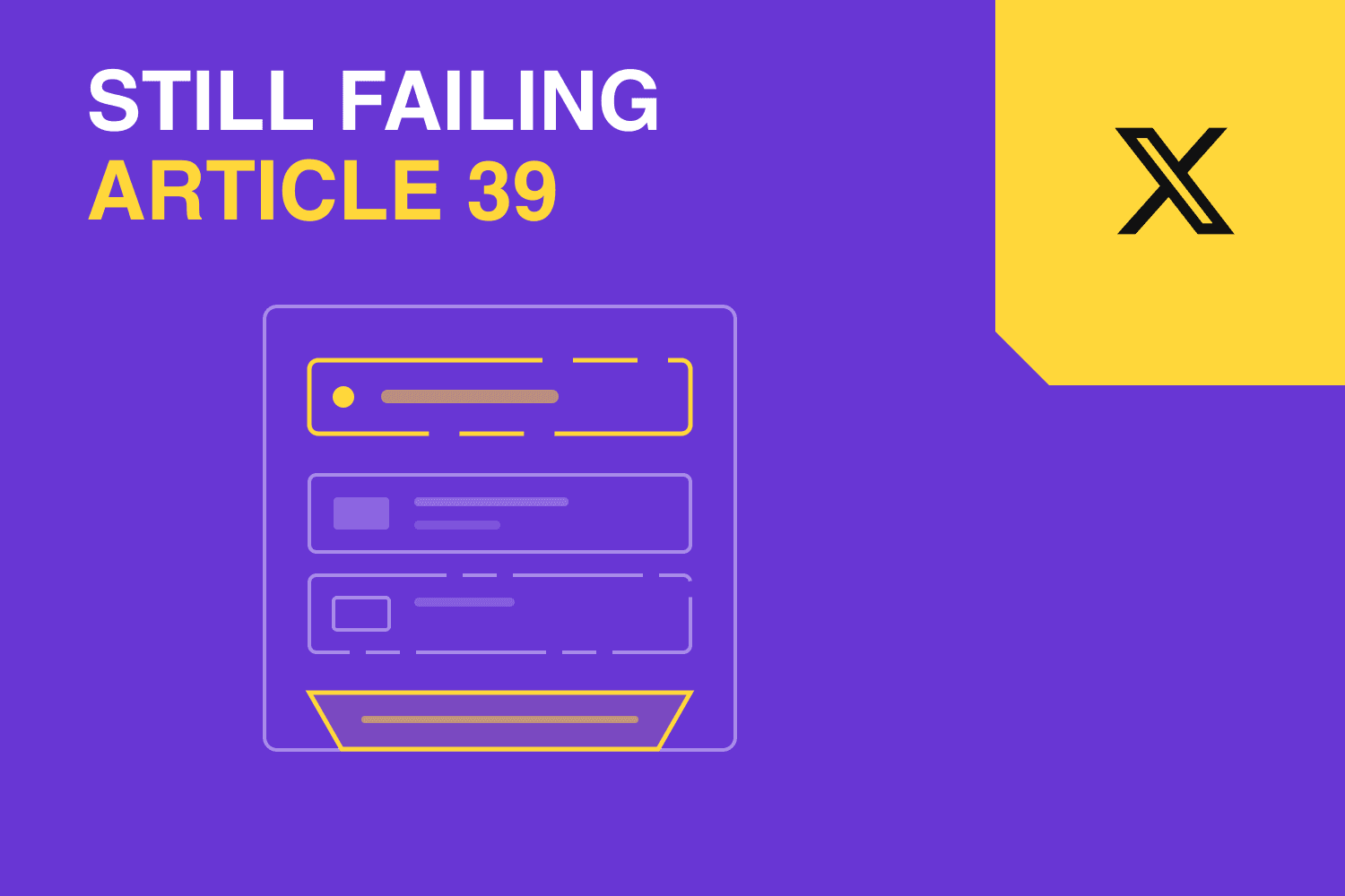 Editorial icon of an incomplete X ad repository, representing its continuing DSA Article 39 failures.